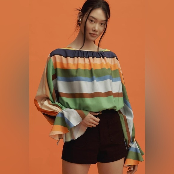 NWT Cinched Bell-Sleeve Blouse